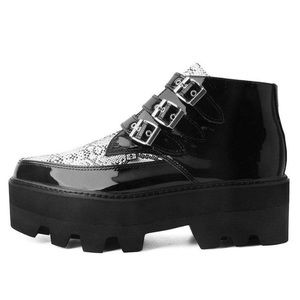Black Glow Snakeskin 3-Buckle Dino Lug Boot